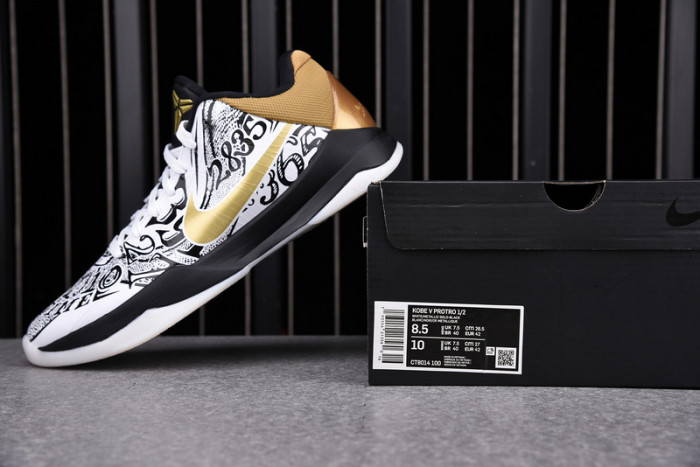 kobe 5 protro black/white/gold ct8044-100